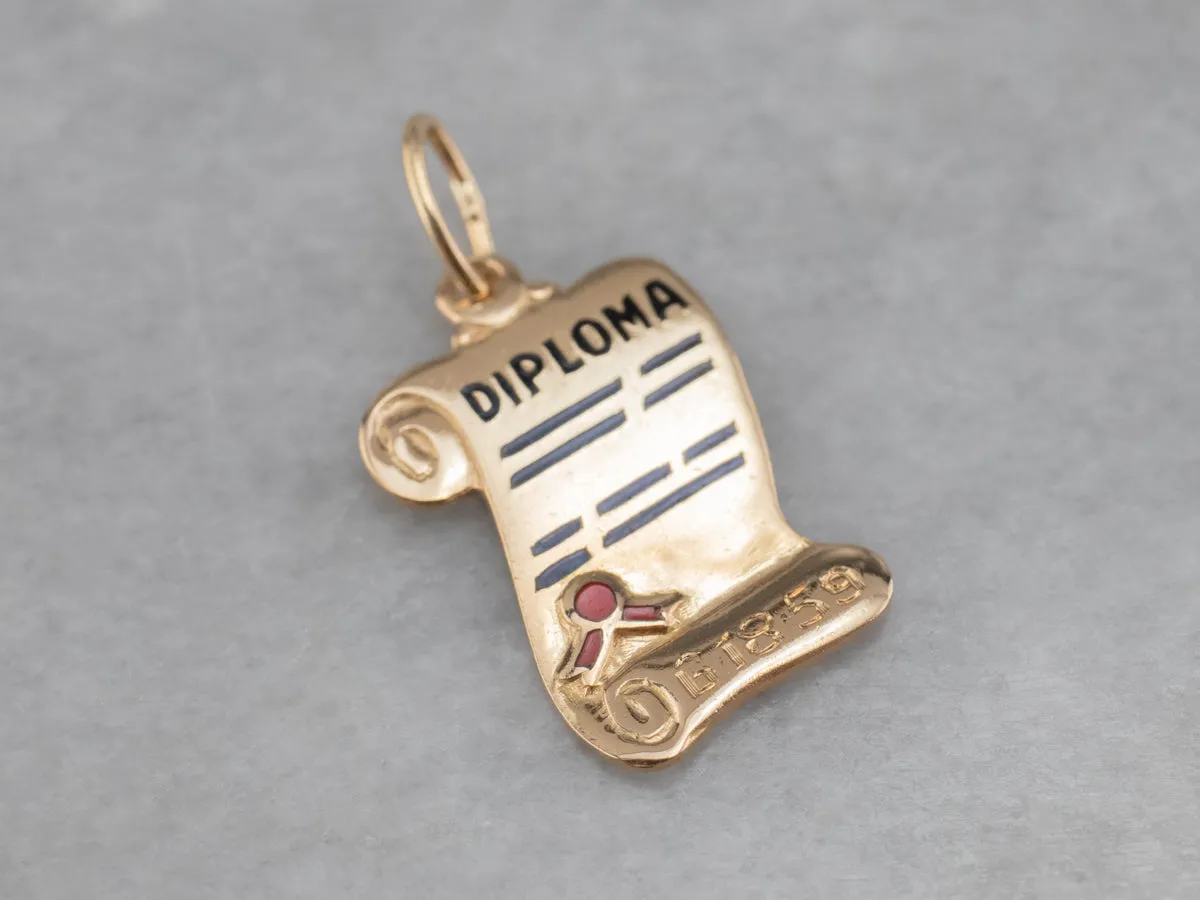 1959 Enamel Graduation Diploma Gold Charm