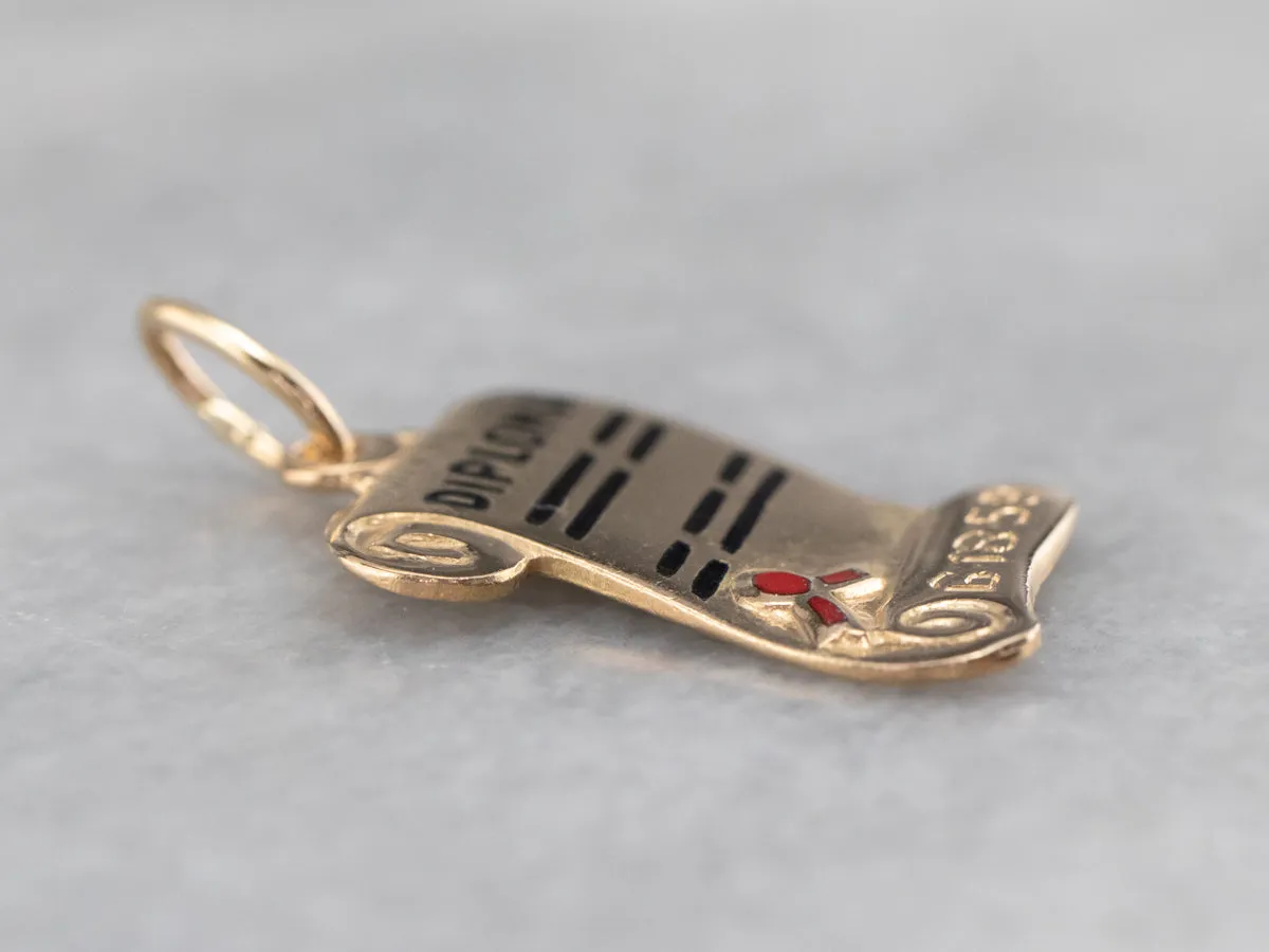 1959 Enamel Graduation Diploma Gold Charm