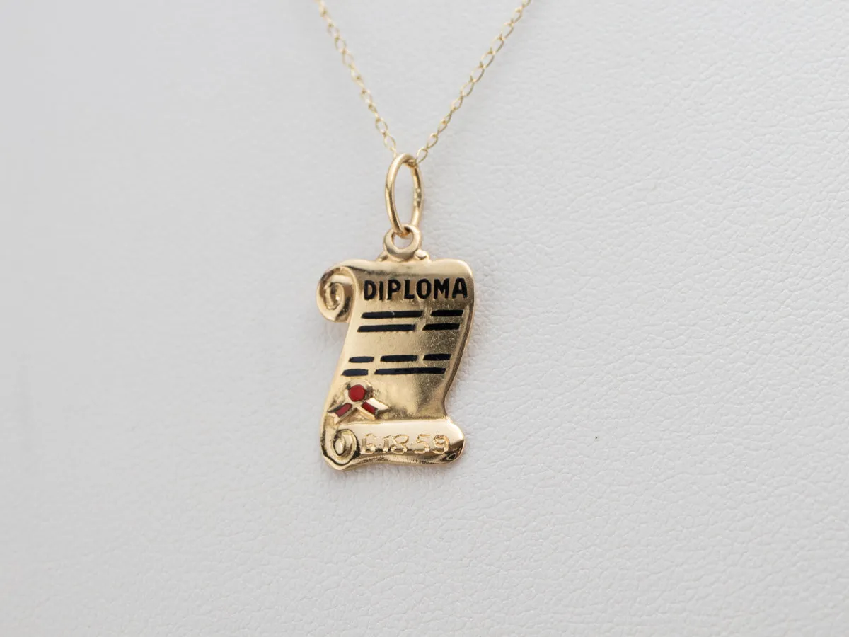 1959 Enamel Graduation Diploma Gold Charm