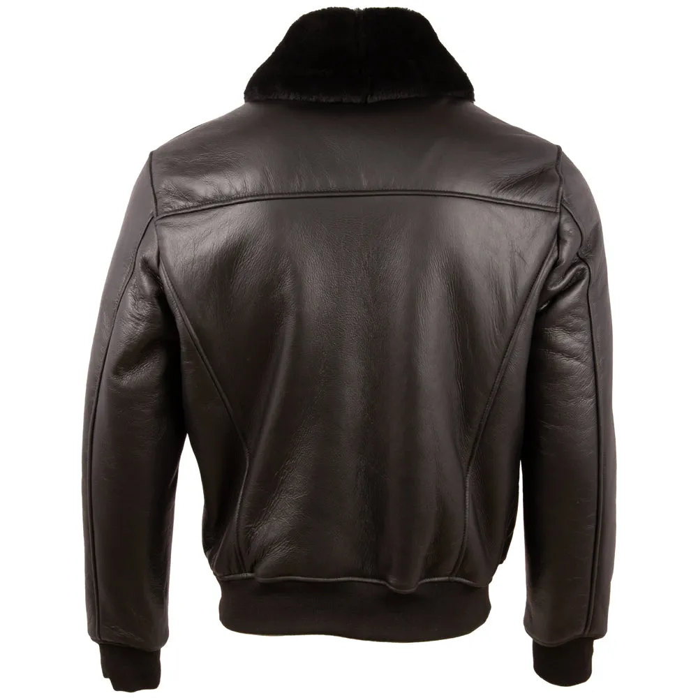 7DIA Men's Shearling Bomber Jacket - Black/Black Fur