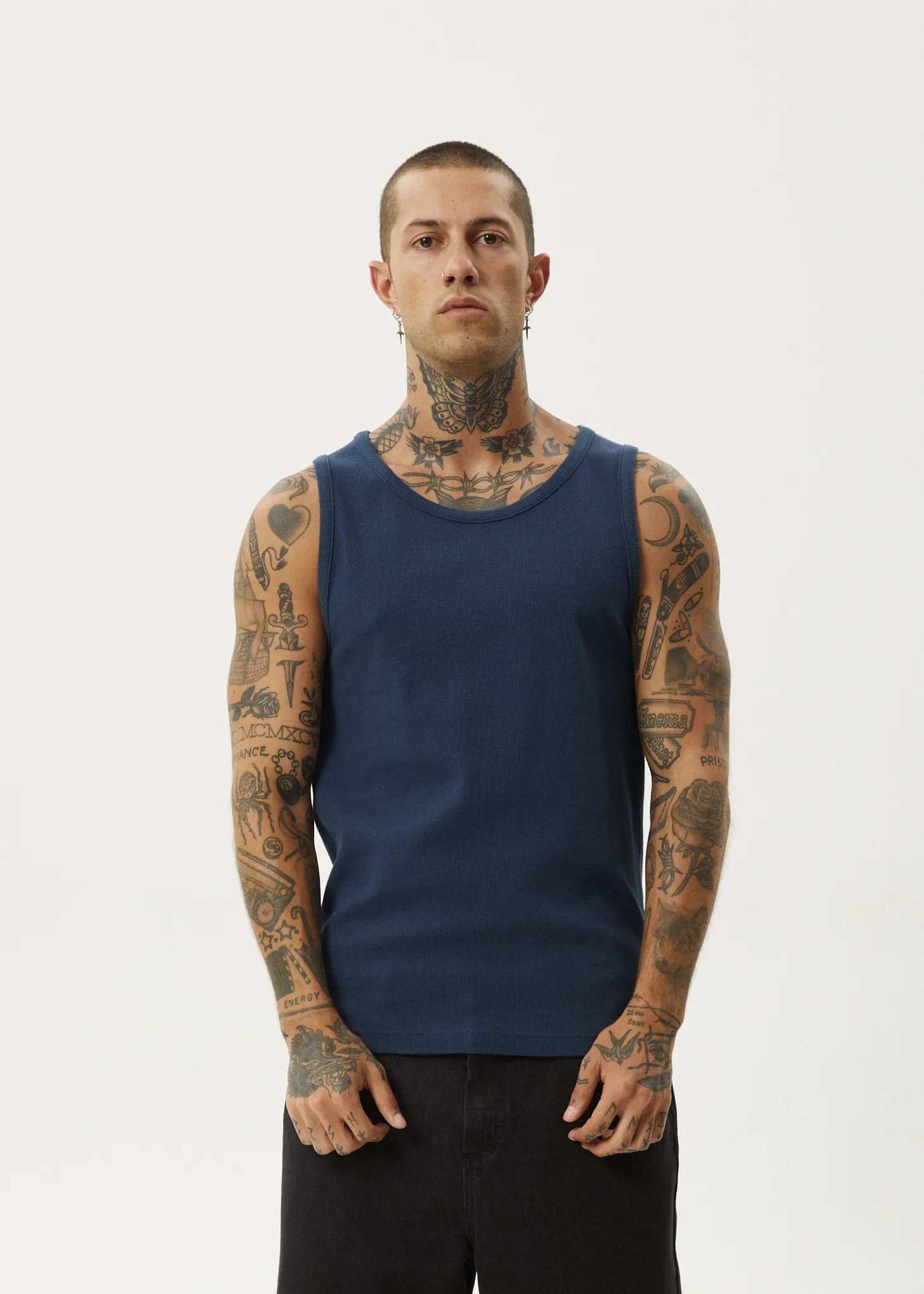 AFENDS Mens Paramount - Ribbed Singlet - Navy