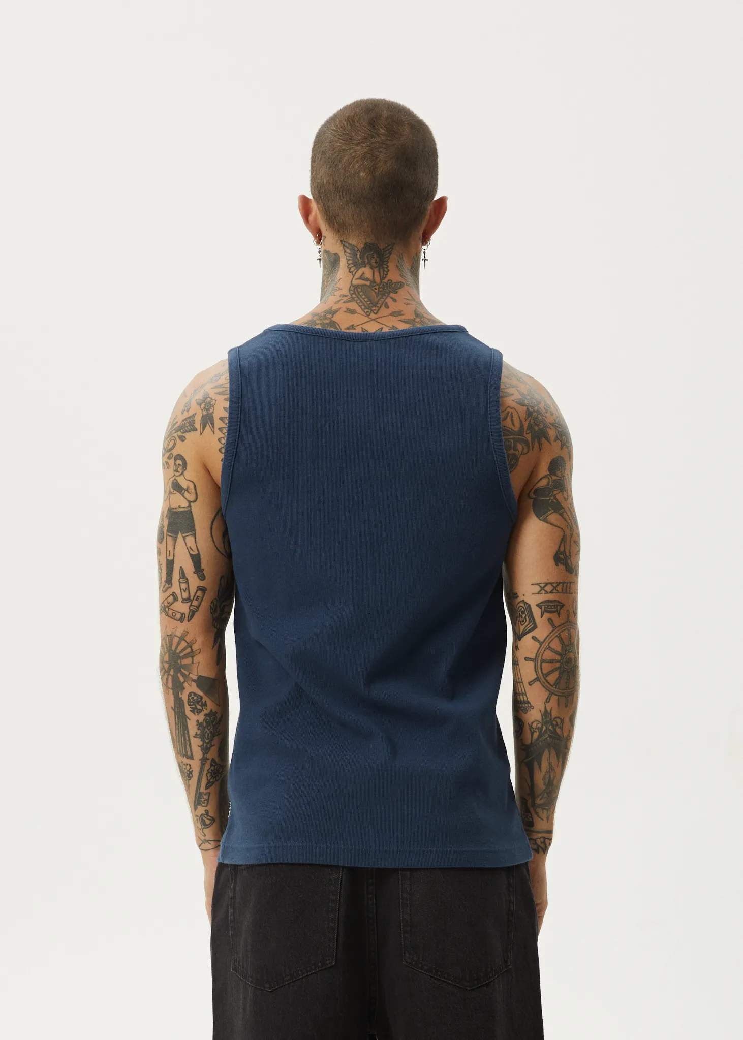 AFENDS Mens Paramount - Ribbed Singlet - Navy