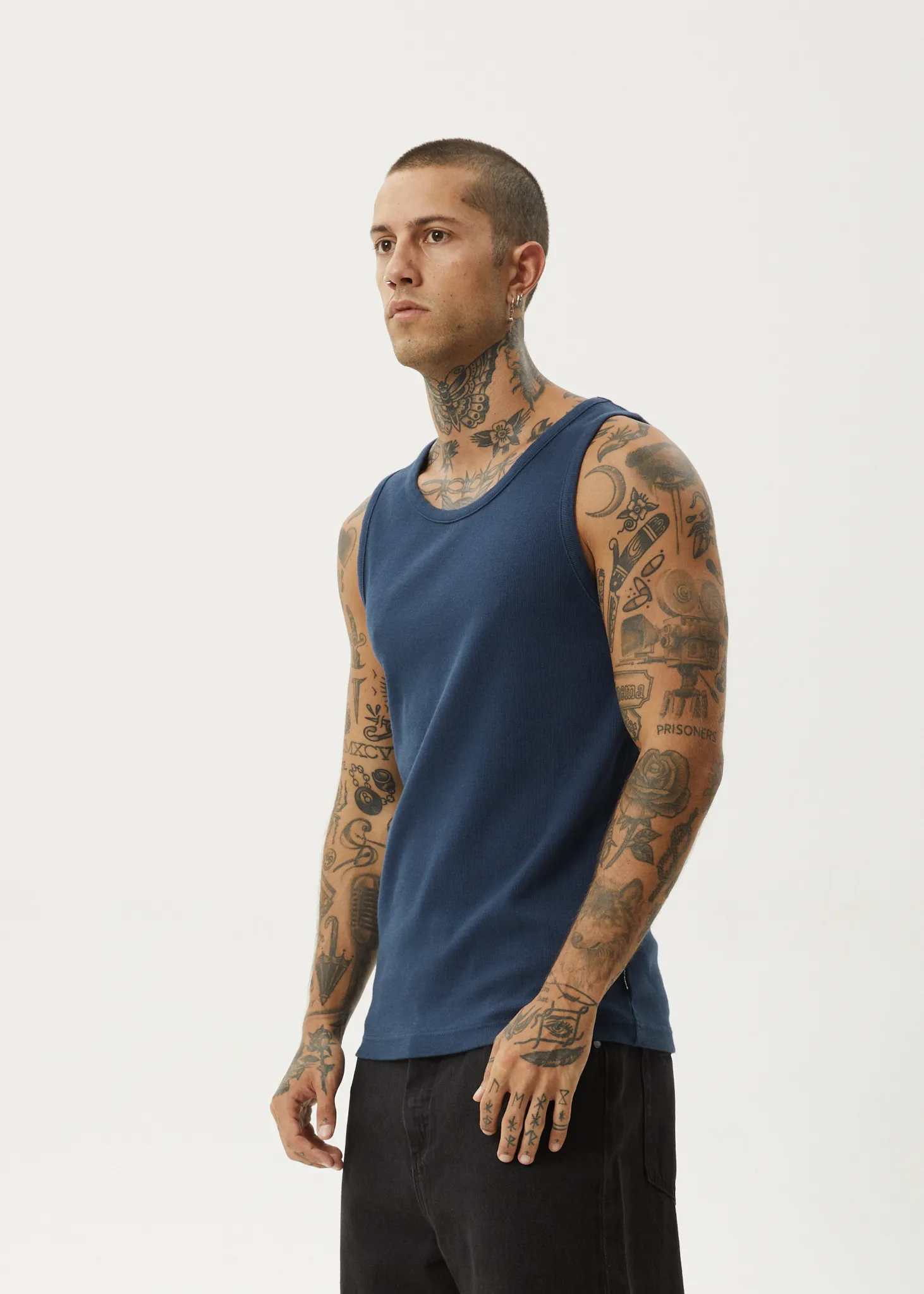 AFENDS Mens Paramount - Ribbed Singlet - Navy