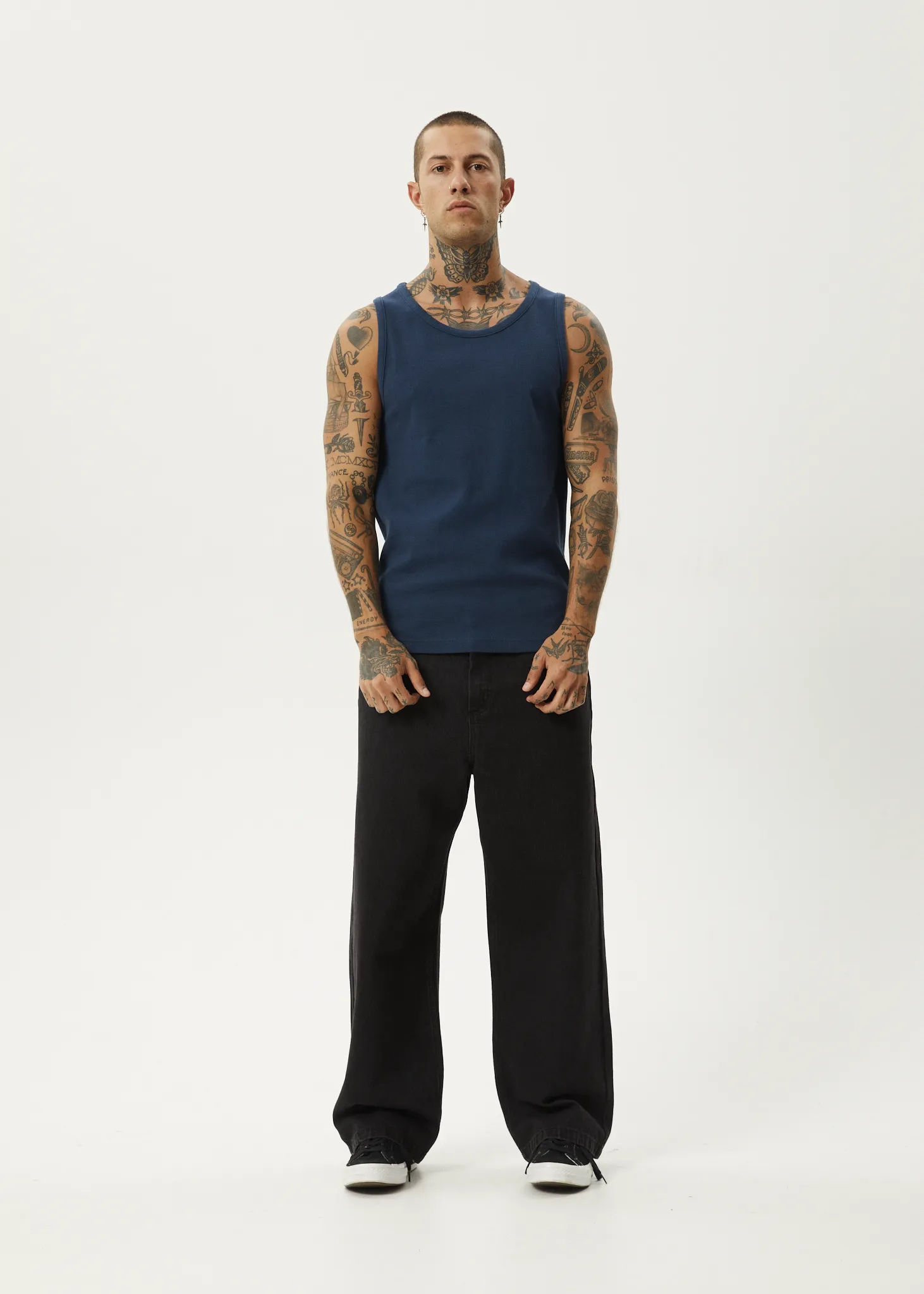 AFENDS Mens Paramount - Ribbed Singlet - Navy