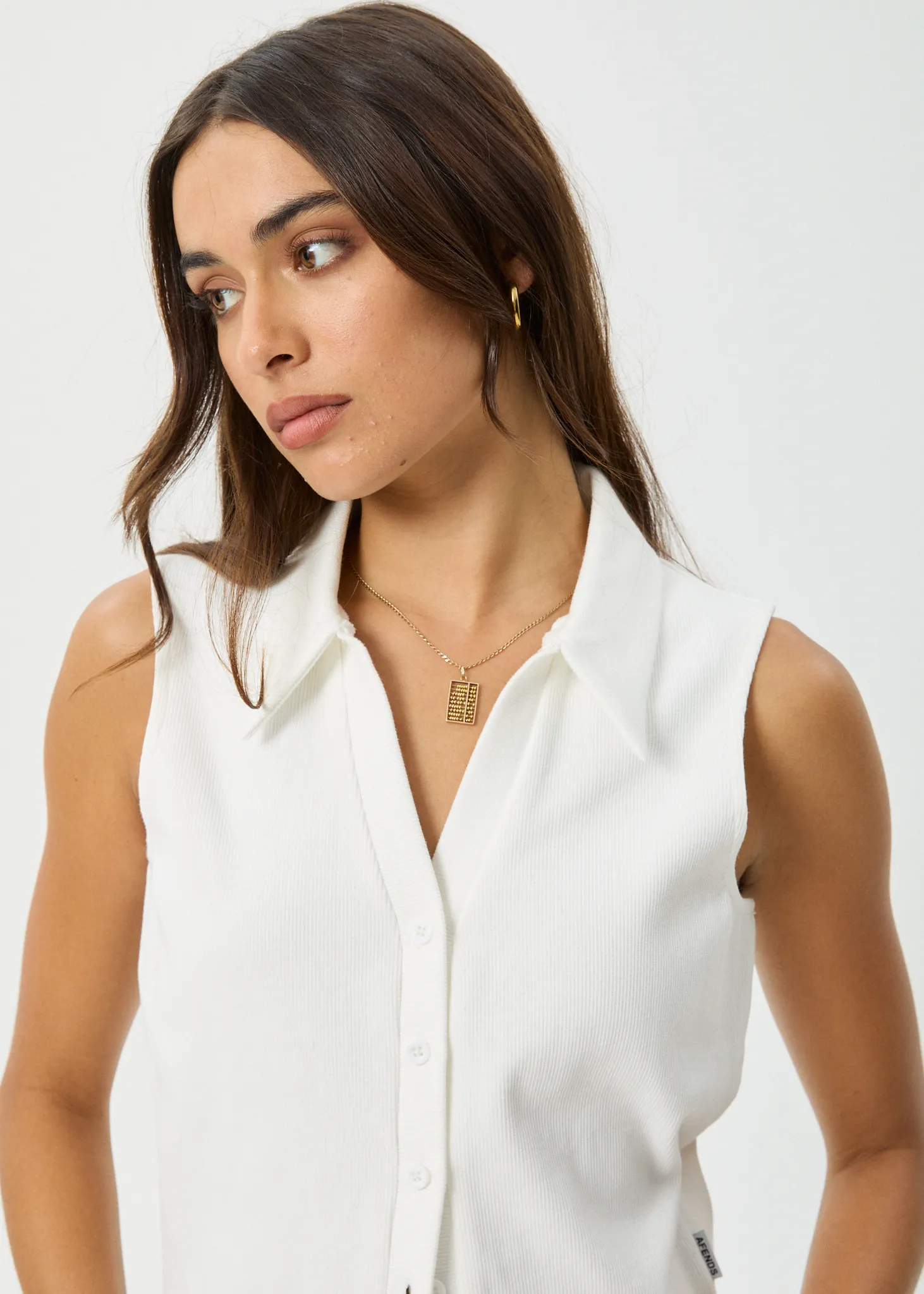 AFENDS Womens Eliza - Rib Sleeveless Shirt - White