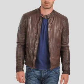 Albie Brown Slim Fit Motorcycle Leather Jacket