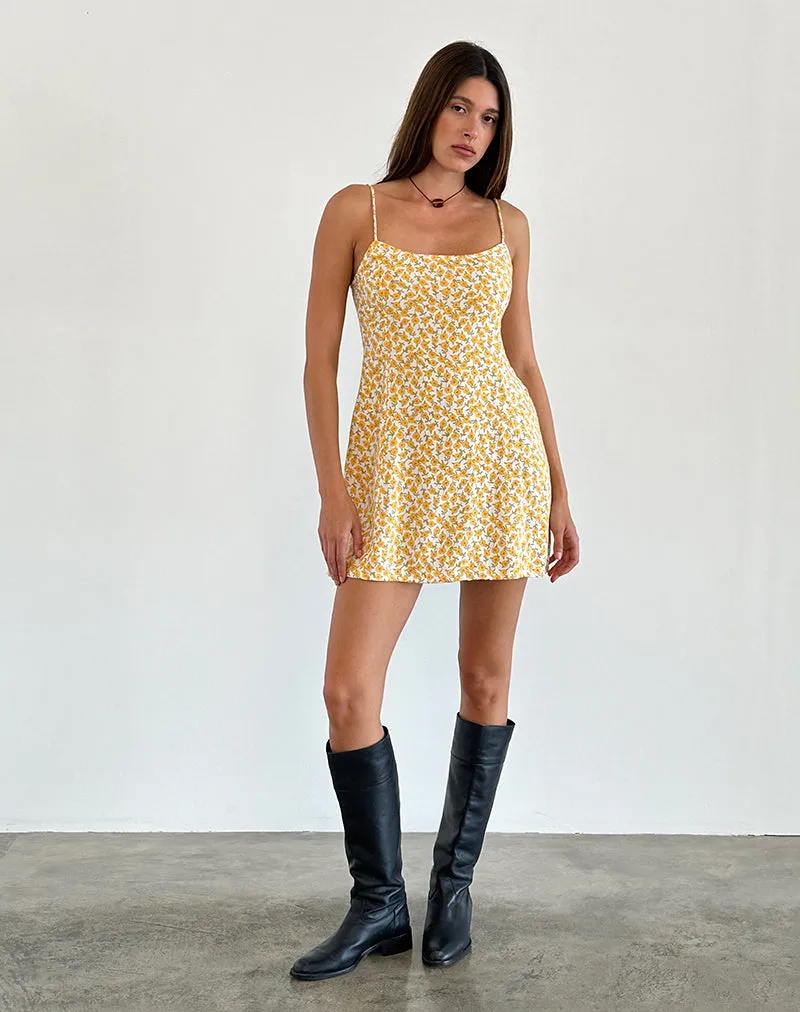 Alvary Mini Dress in Yellow Cosmos Garden