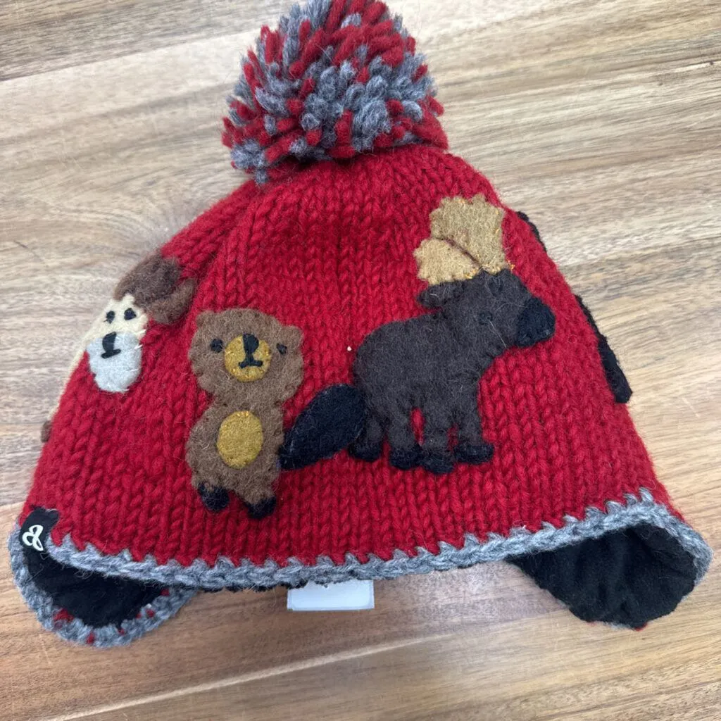 ambler - Kid's Wool Animal Toque w/ Pom Pom - MSRP $36: Red/Grey/Multi-children-MD/LG