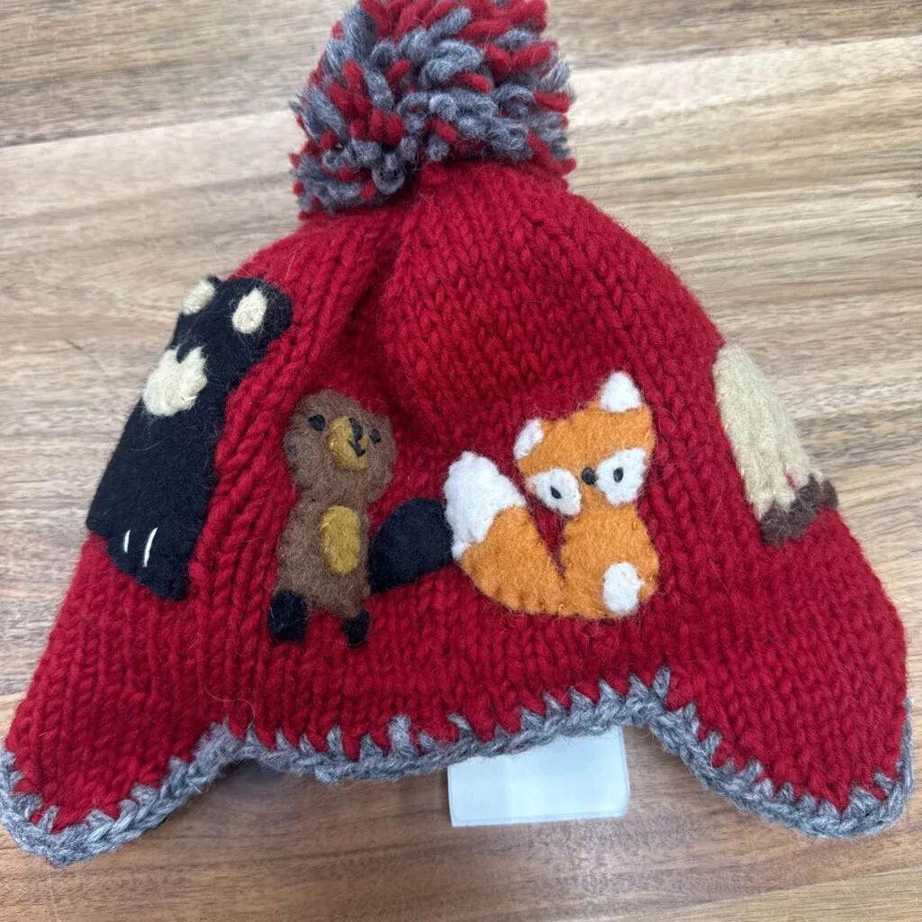 ambler - Kid's Wool Animal Toque w/ Pom Pom - MSRP $36: Red/Grey/Multi-children-MD/LG