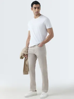 Ascot Beige Relaxed-Fit Mid-Rise Trousers