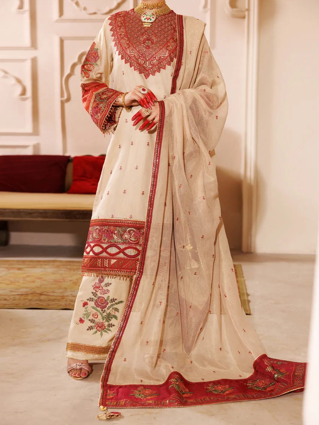 Beige Mesuri 3 Piece Formal Unstitched - AL-3PS-LS-UN-452