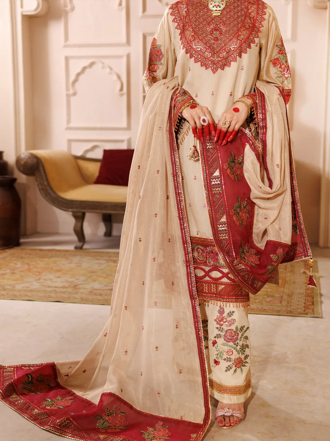 Beige Mesuri 3 Piece Formal Unstitched - AL-3PS-LS-UN-452