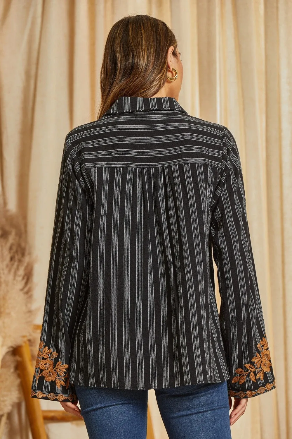 Black & White Striped Top w/ Embroidery