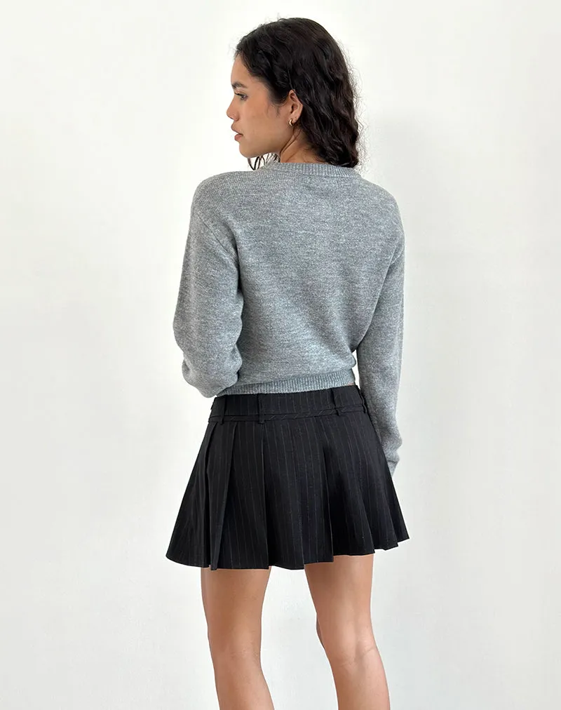 Calina Pleated Mini Skirt in Black Pinstripe