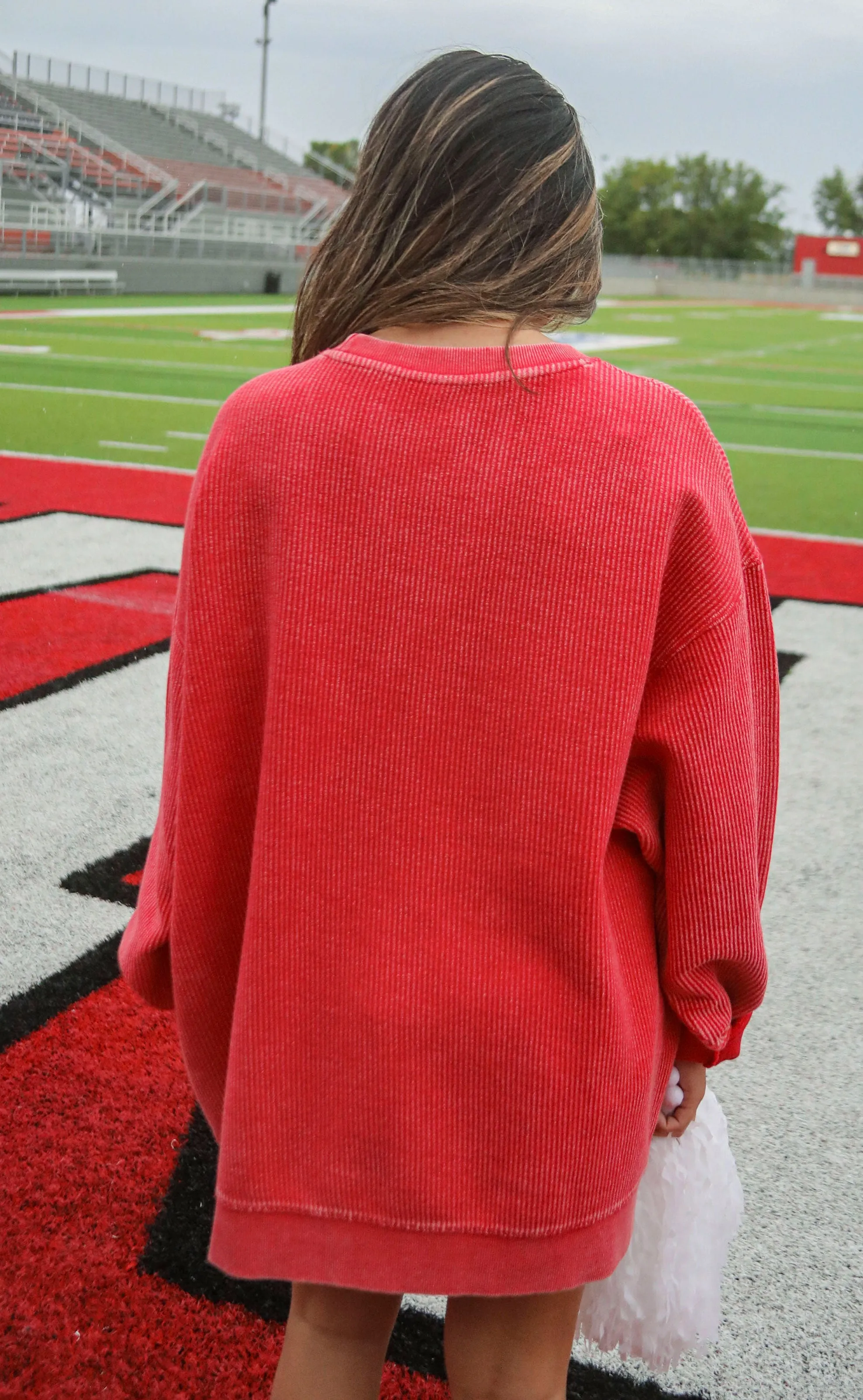 charlie southern: football corded sweatshirt - red