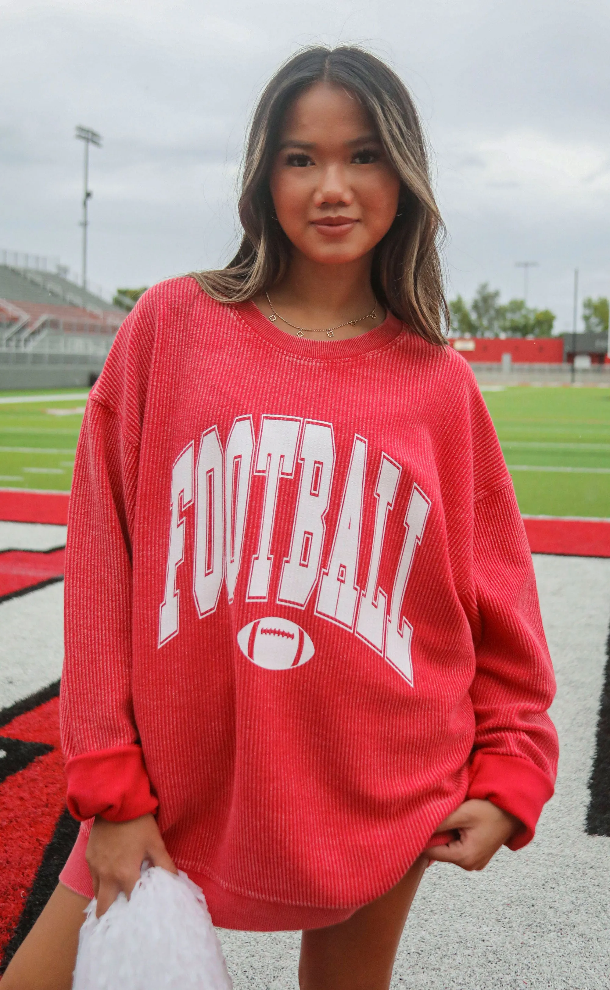 charlie southern: football corded sweatshirt - red