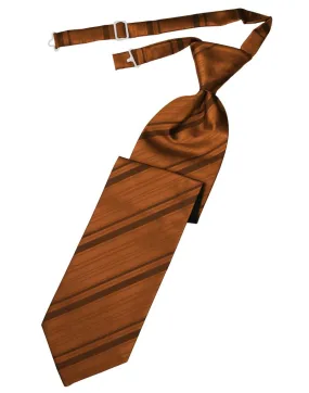 Cognac Striped Satin Kids Necktie