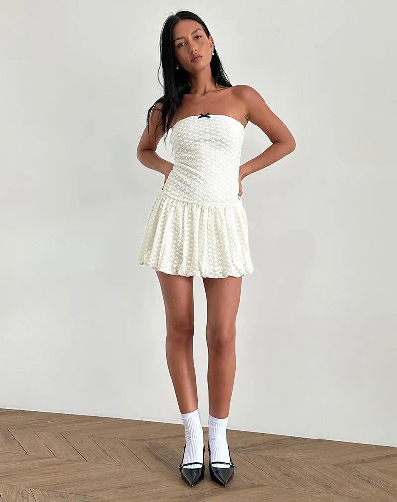 Cryolan Bandeau Mini Dress in Ivory Heart Lace