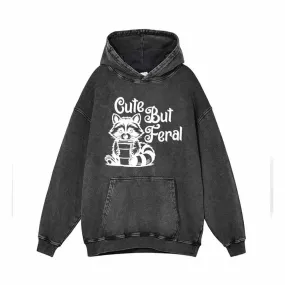 Cute But Feral Raccoon Print Vintage Washed Hoodie