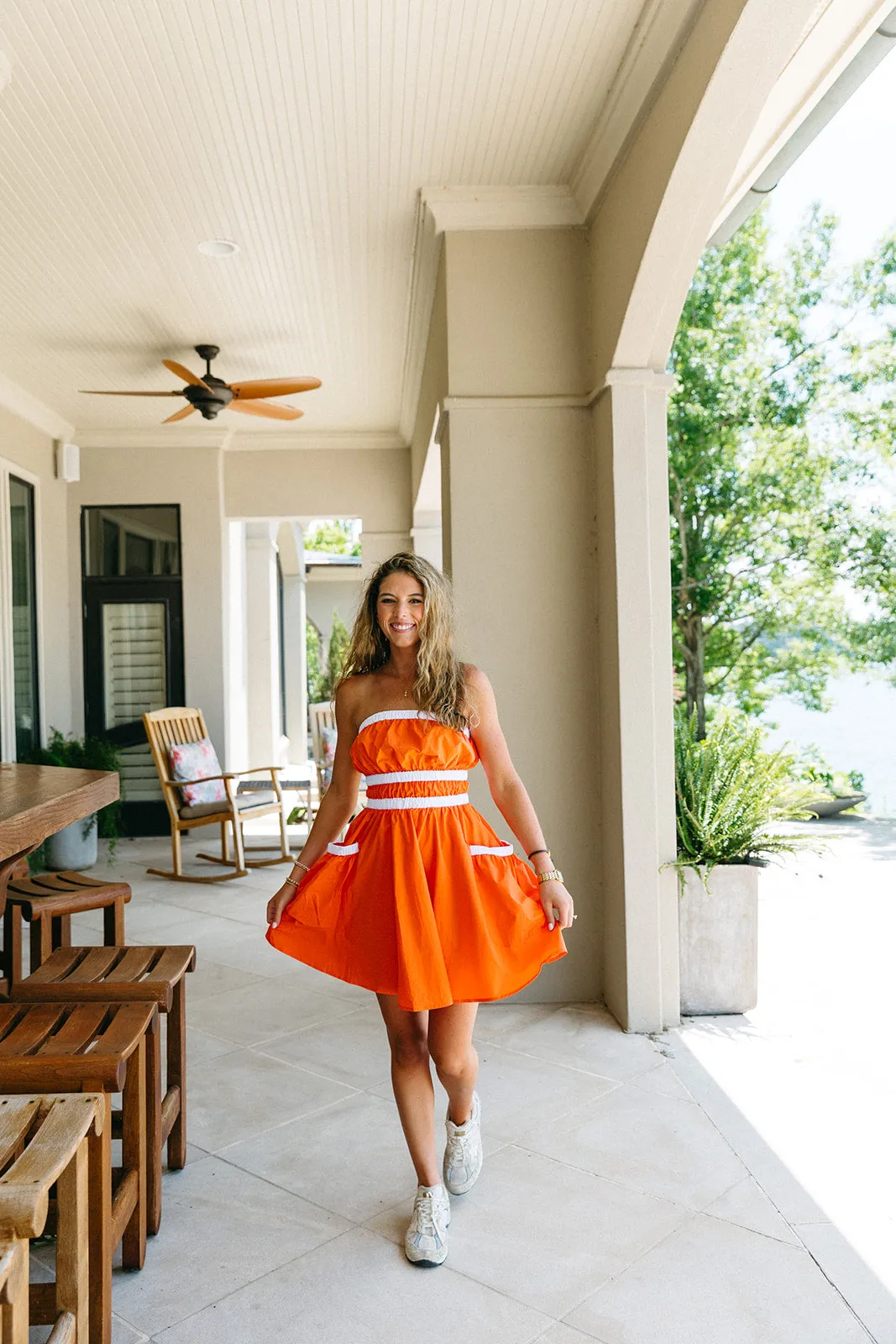 Danica Mini Dress - Orange/White