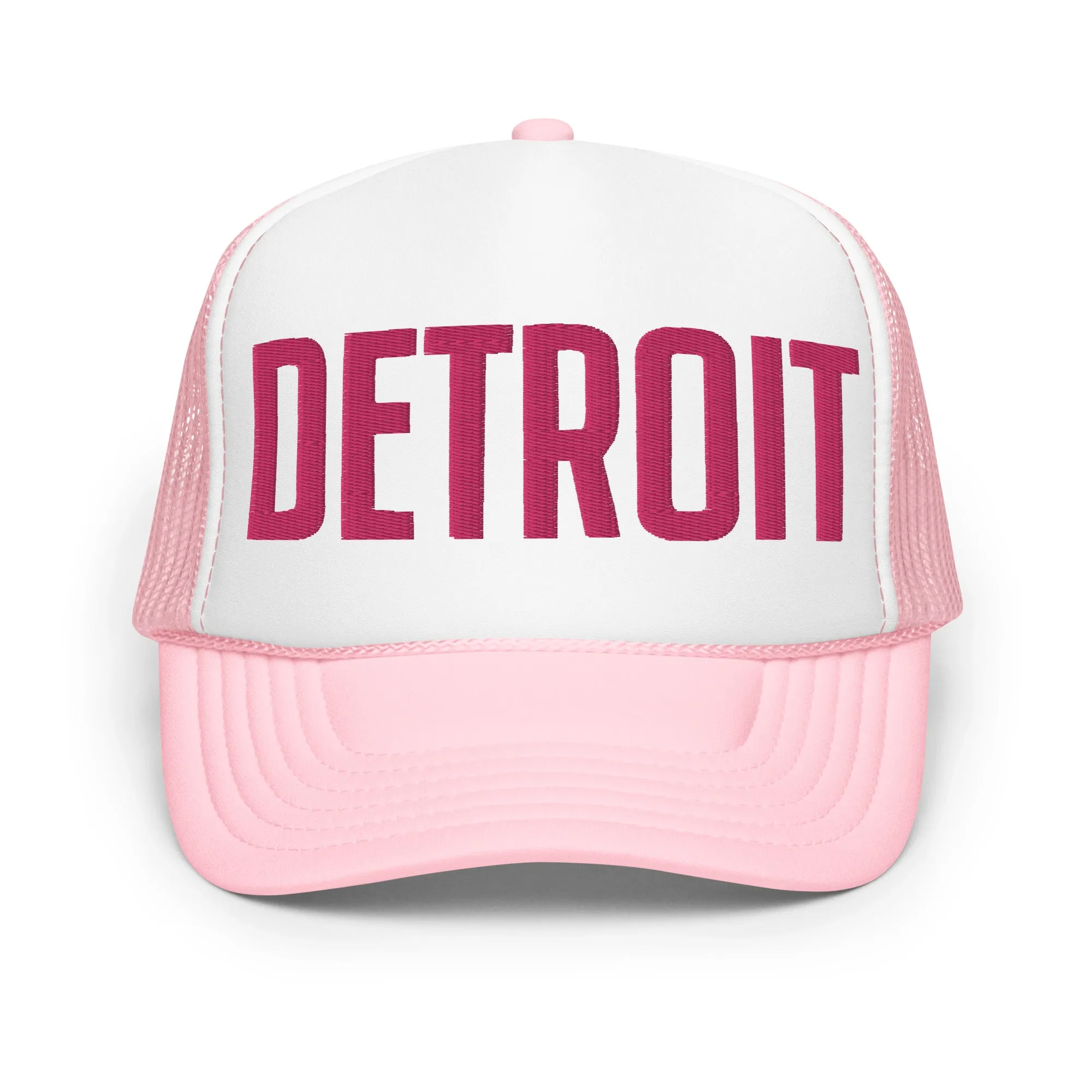 Detroit Foam Trucker Hat - Pink & White - Embroidered