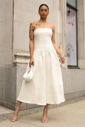 DROP-WAIST STRAPLESS TWILL DRESS