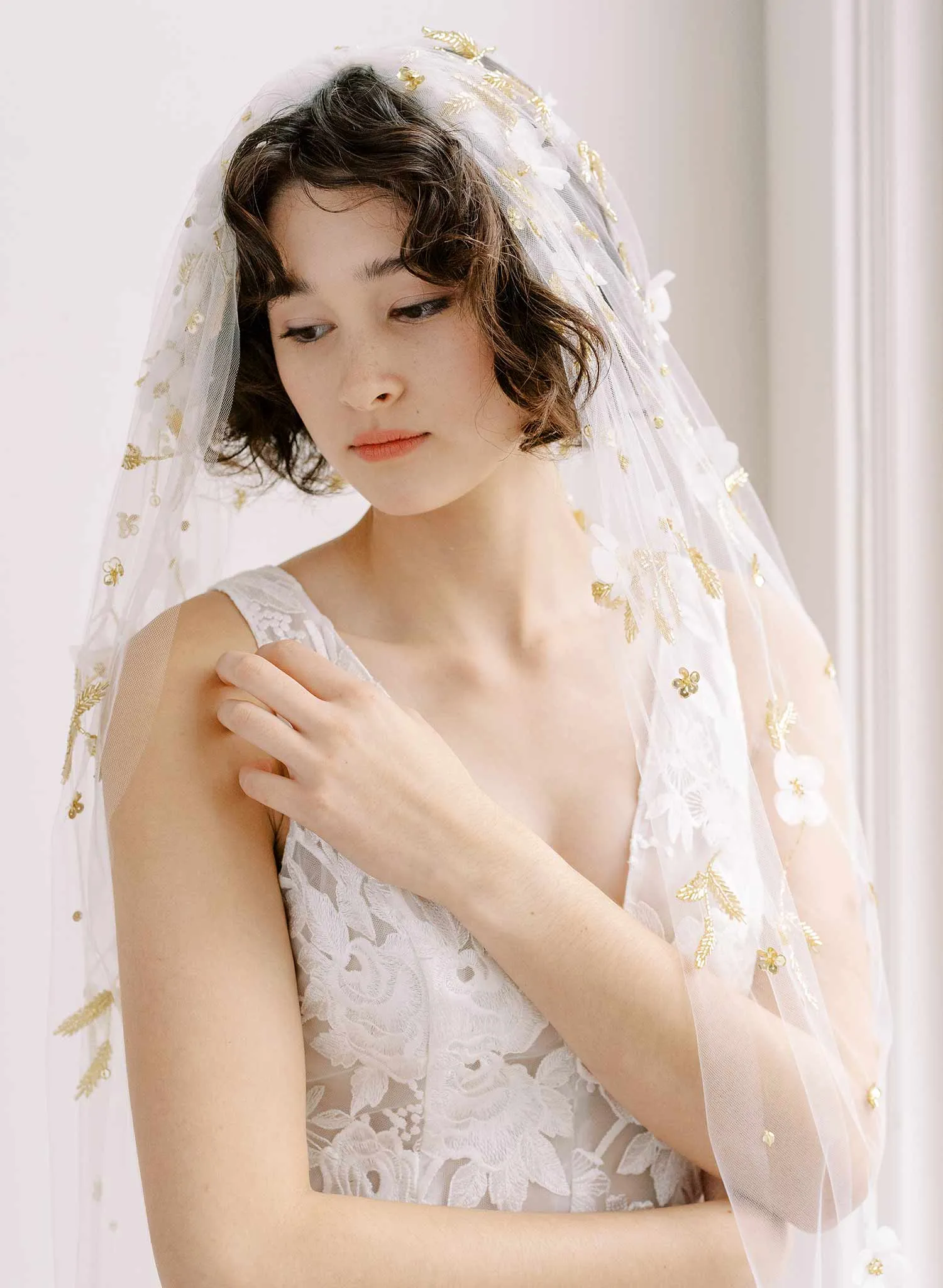 Embroidered crown trellis floral cathedral train veil - Style #2390