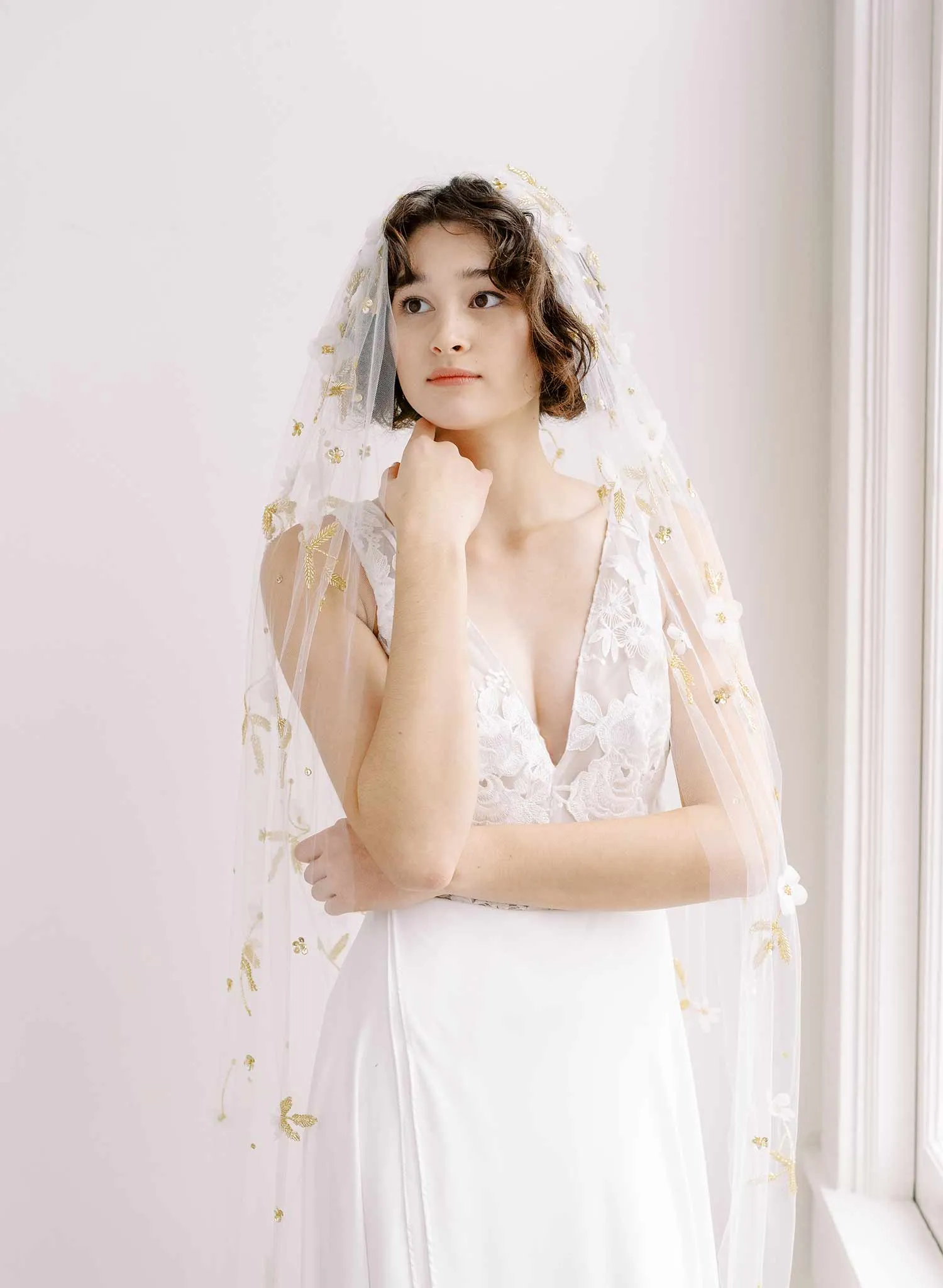 Embroidered crown trellis floral cathedral train veil - Style #2390