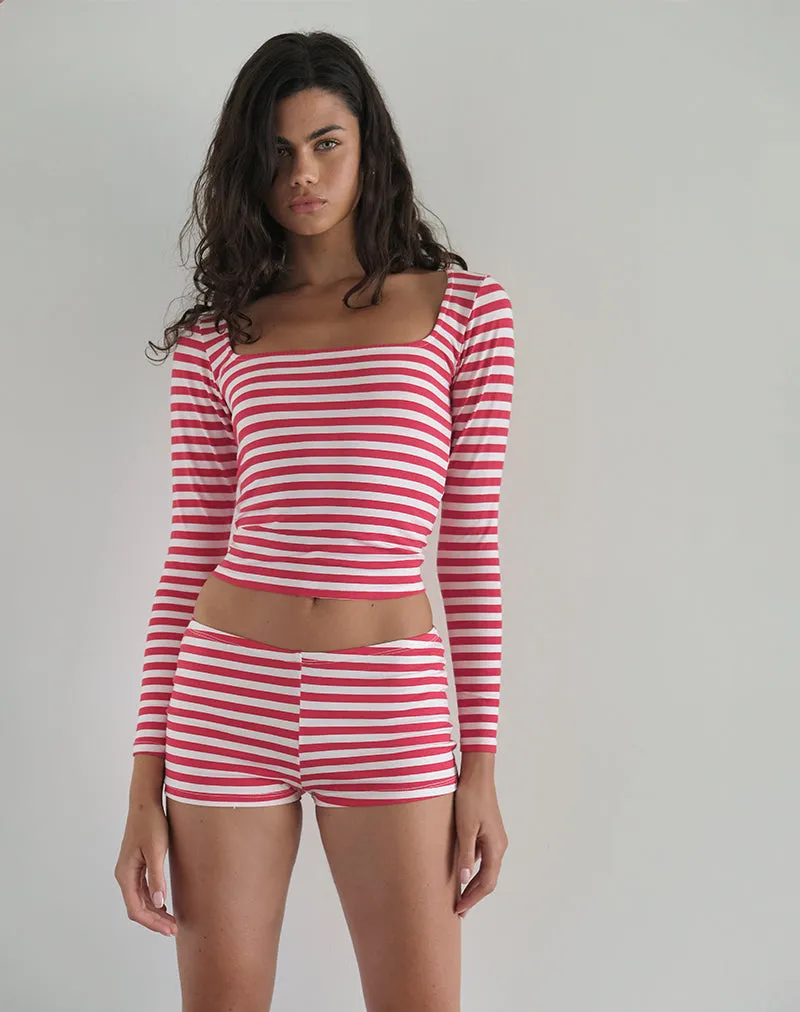 Eunia Micro Shorts in Red and White Stripe