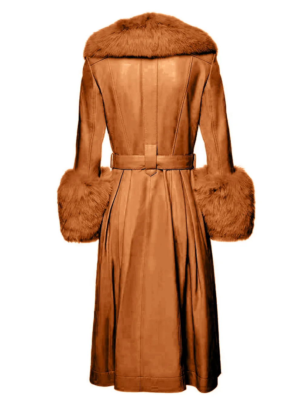 Faux Fur Genuine Leather Coat in Brown