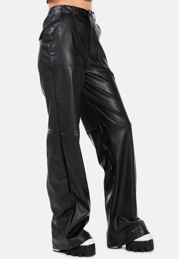 Faux Leather Stitch Detail Panelled Pants