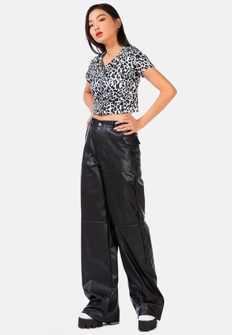 Faux Leather Stitch Detail Panelled Pants