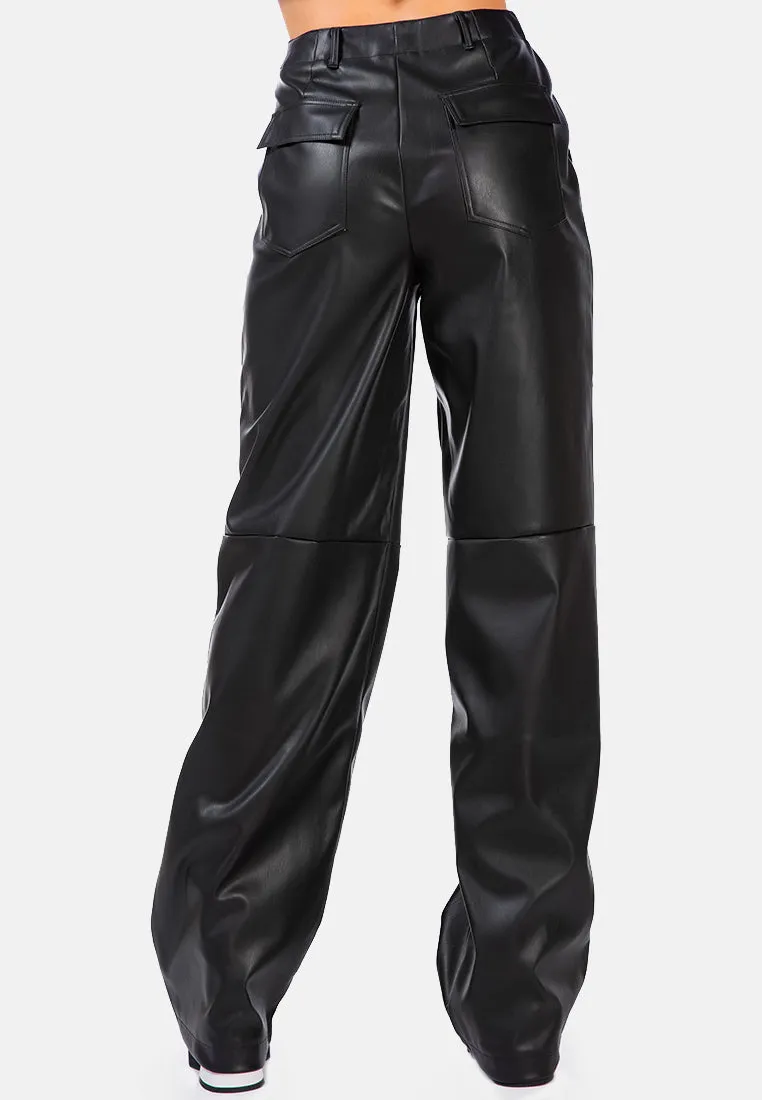 Faux Leather Stitch Detail Panelled Pants