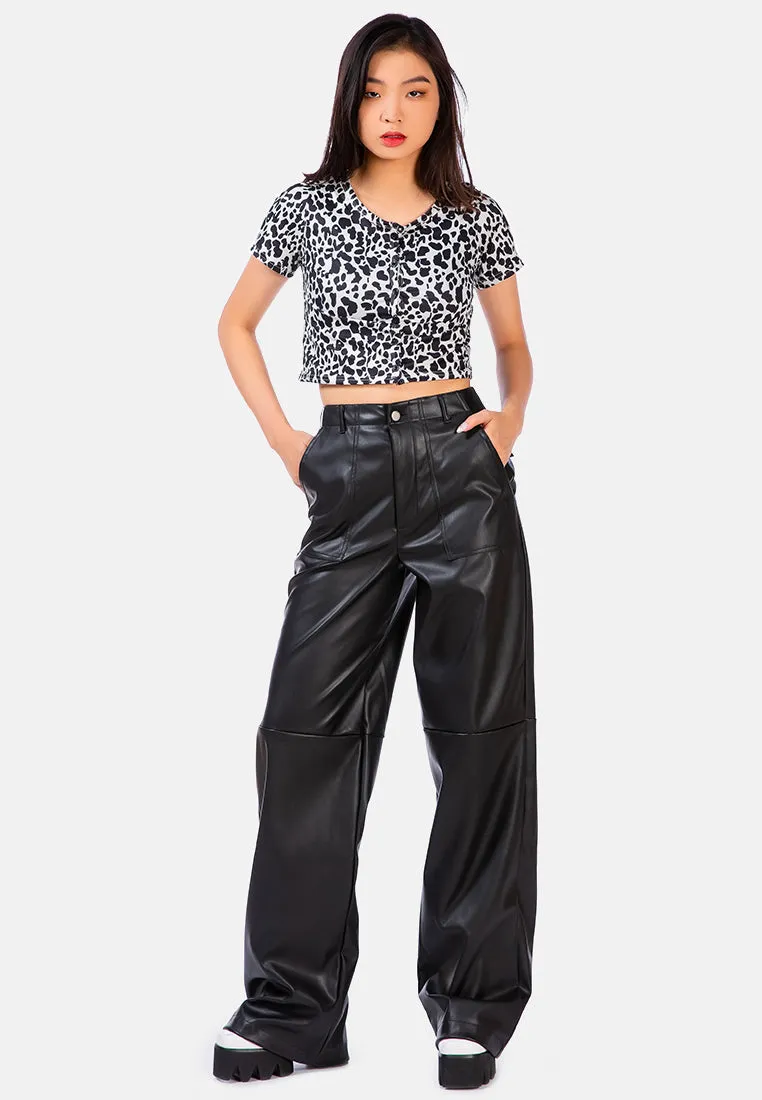 Faux Leather Stitch Detail Panelled Pants