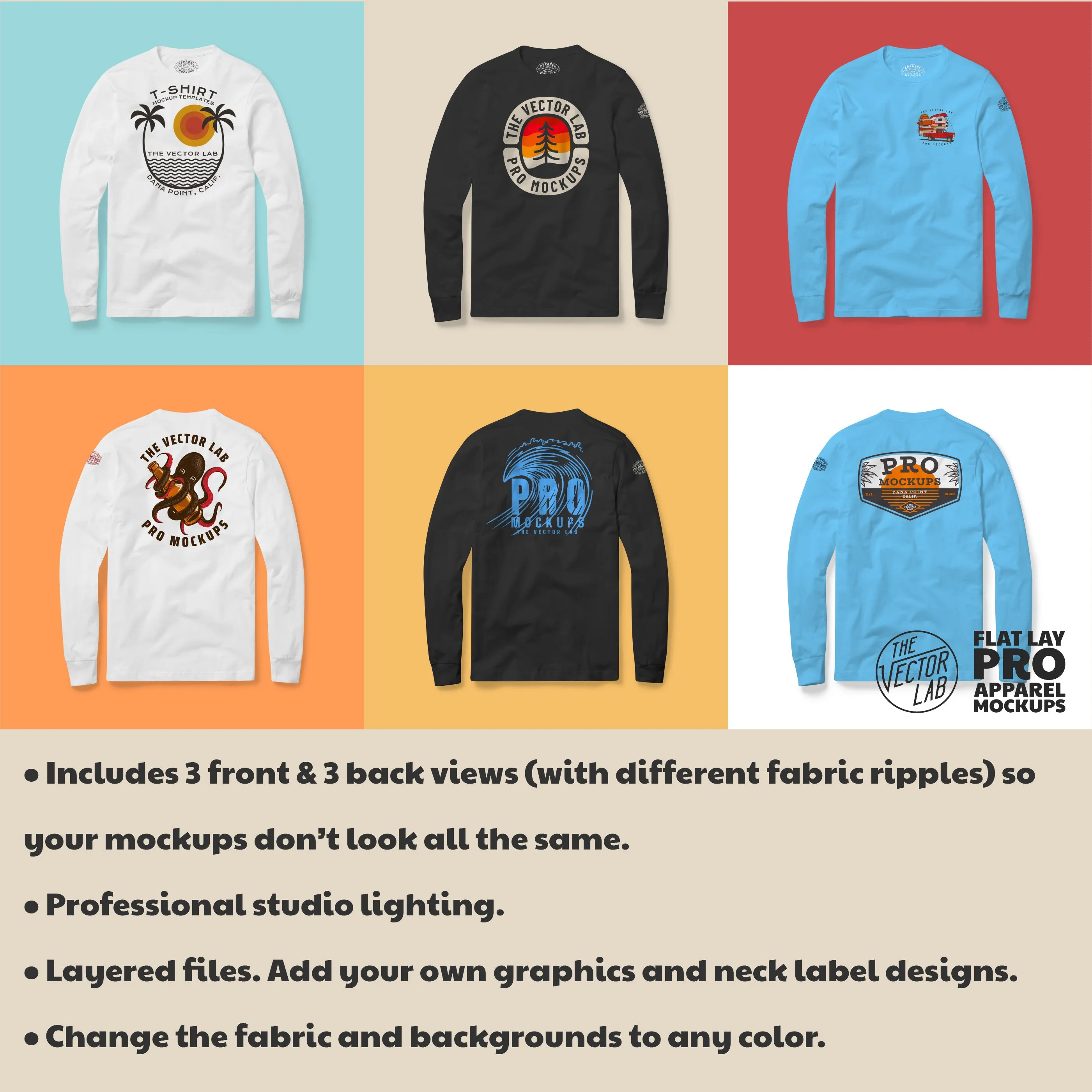 Flat Lay Pro Long Sleeve T-Shirt Mockups