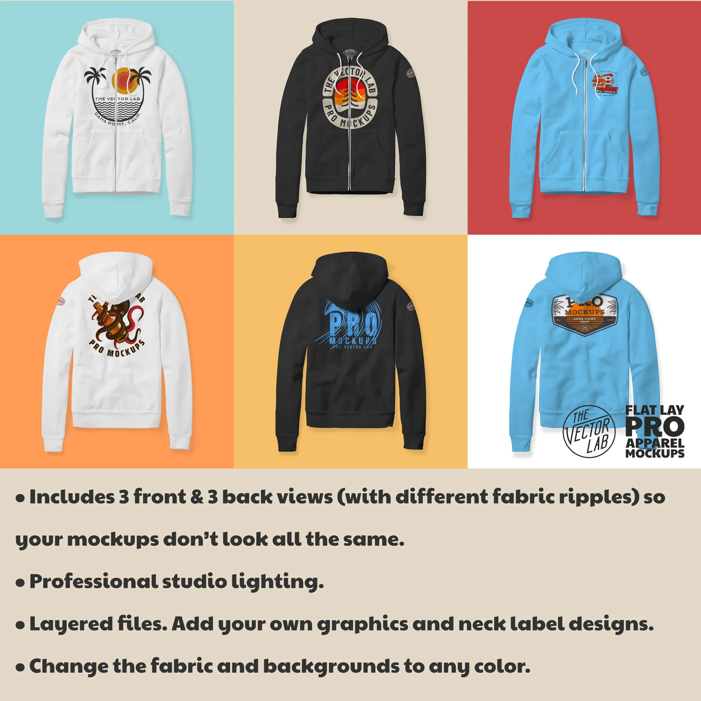 Flat Lay Pro Zip Hoodie Mockups