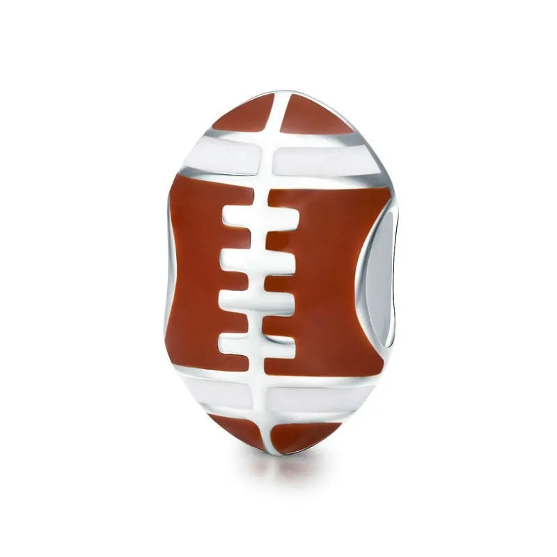 Football Fanatic Brown Enamel Football Charm 925 Sterling Silver