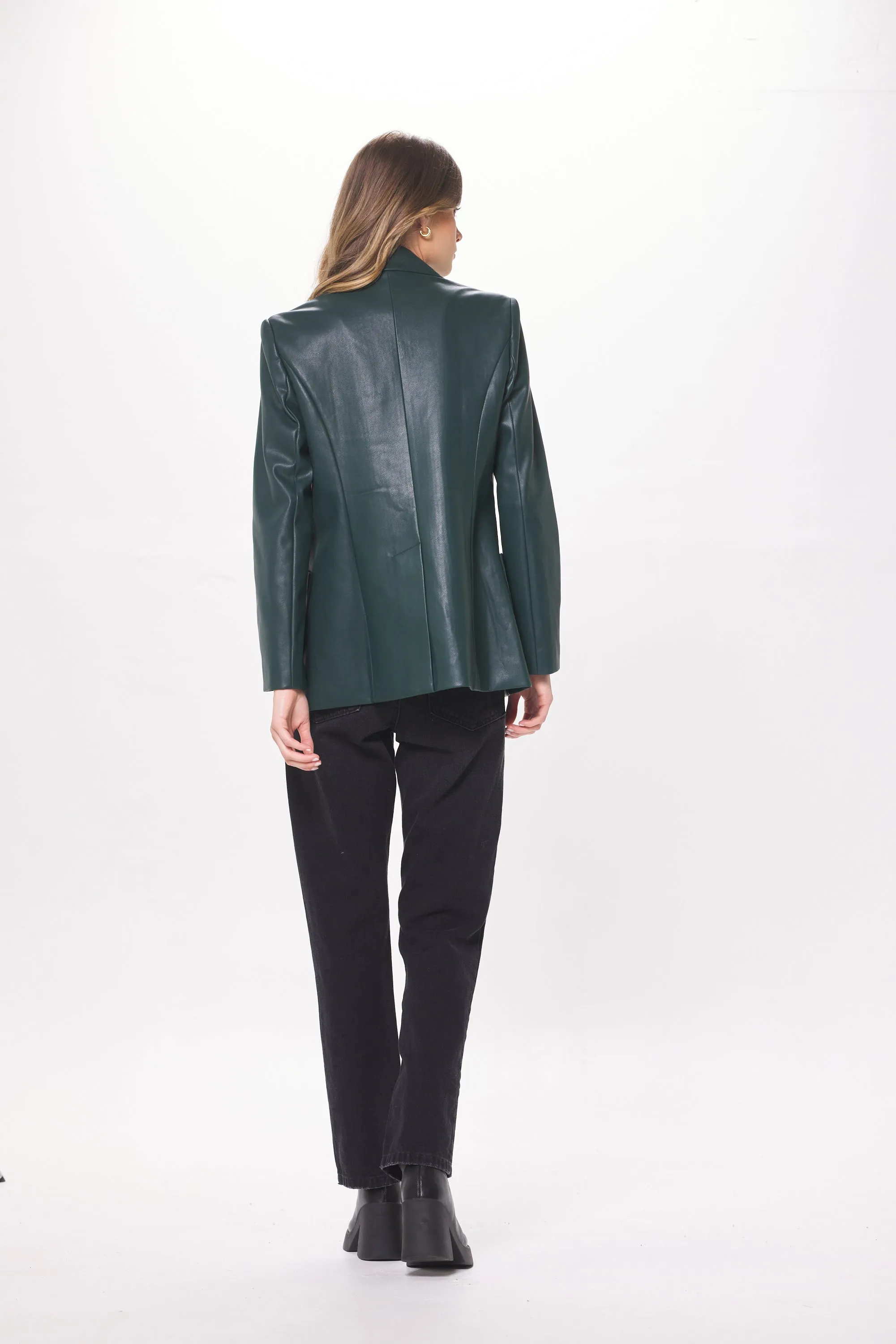 Forest Green Faux Leather Blazer