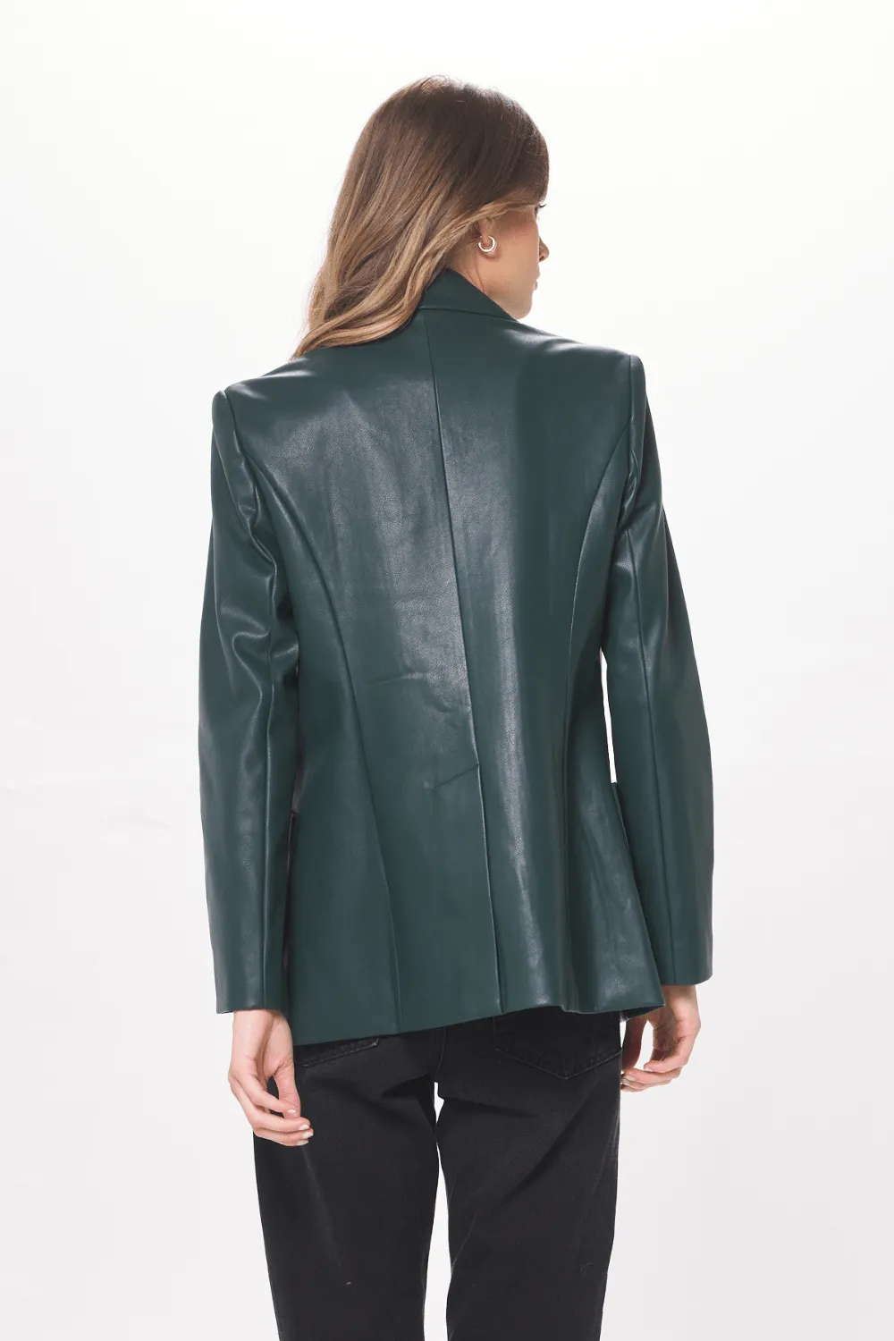 Forest Green Faux Leather Blazer