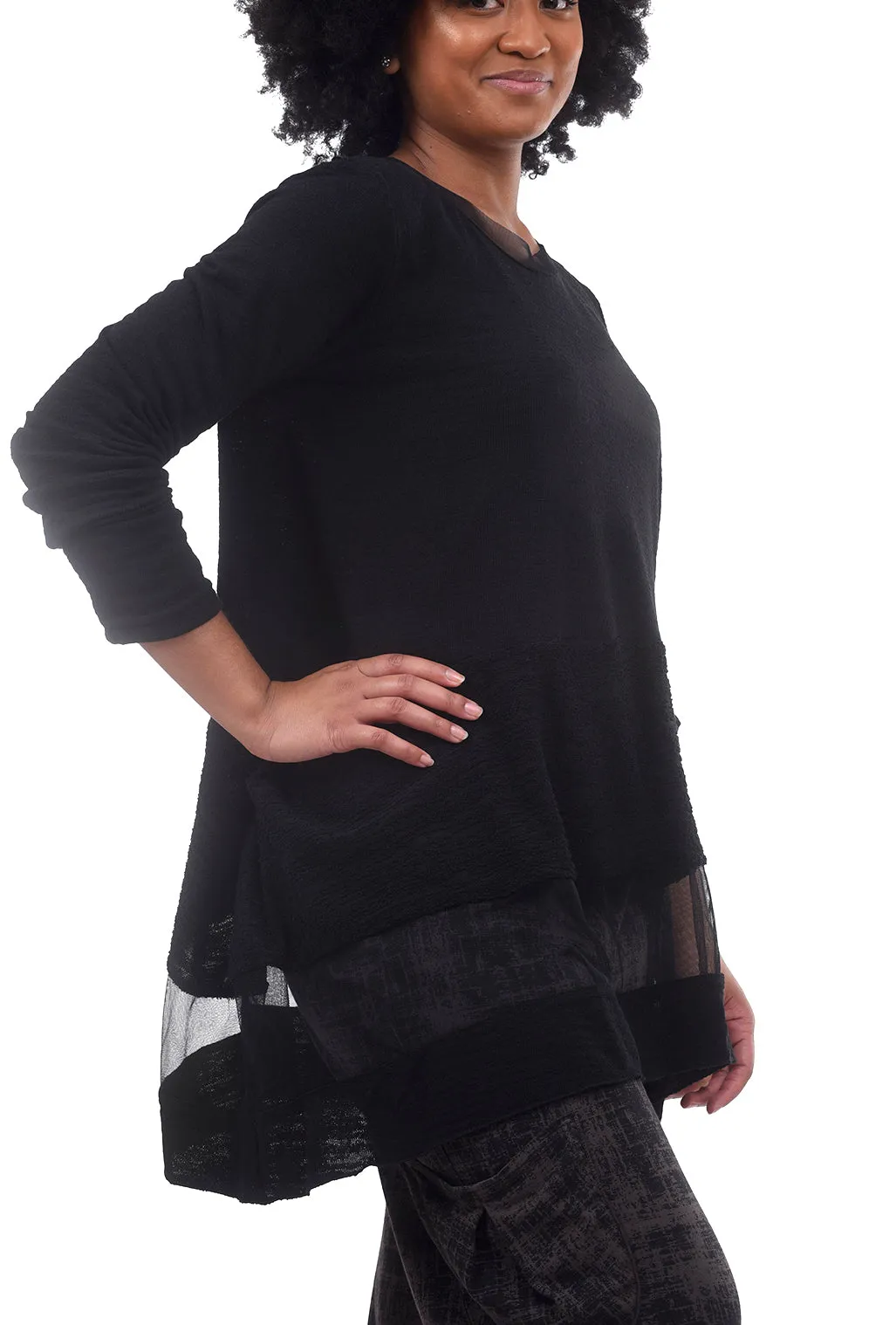 FT Mesh Inset Tunic, Black