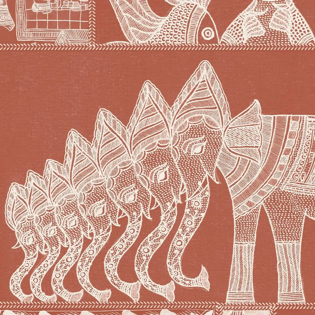 Geet Madhubani Wallpaper, Terracotta Red