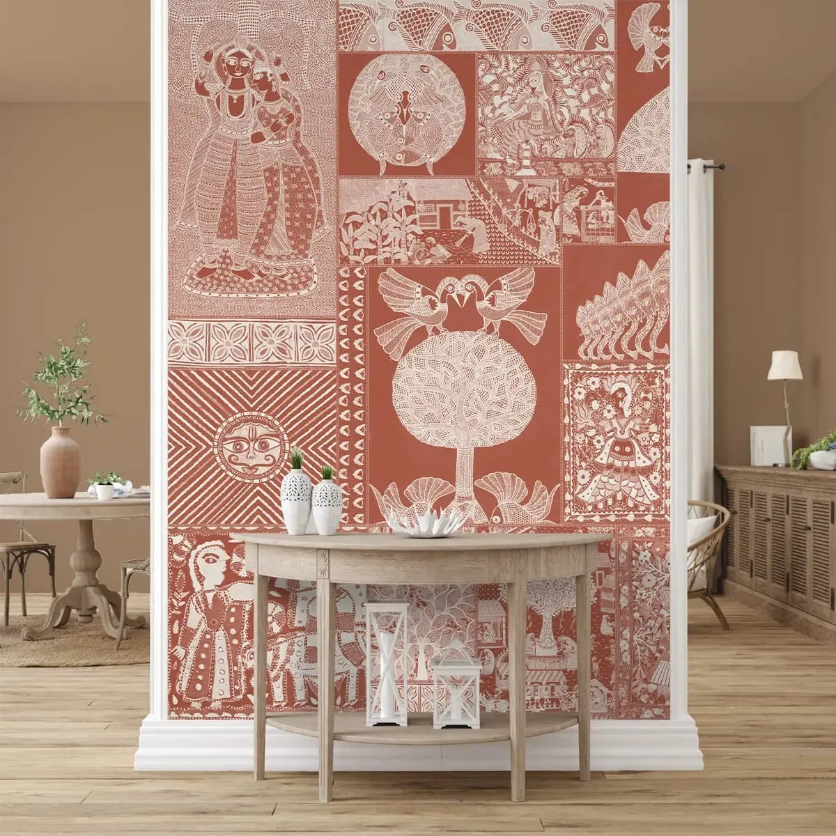 Geet Madhubani Wallpaper, Terracotta Red