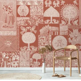 Geet Madhubani Wallpaper, Terracotta Red