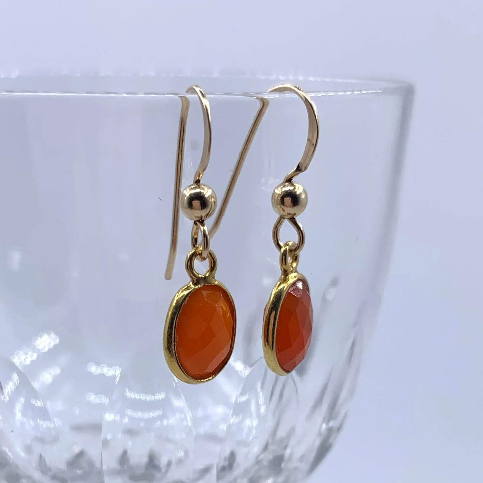 Gemstone earrings with carnelian (red) crystal drops on silver or gold hooks