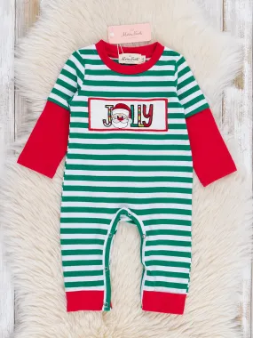 Green Stripe Jolly Santa Romper - Restocked!