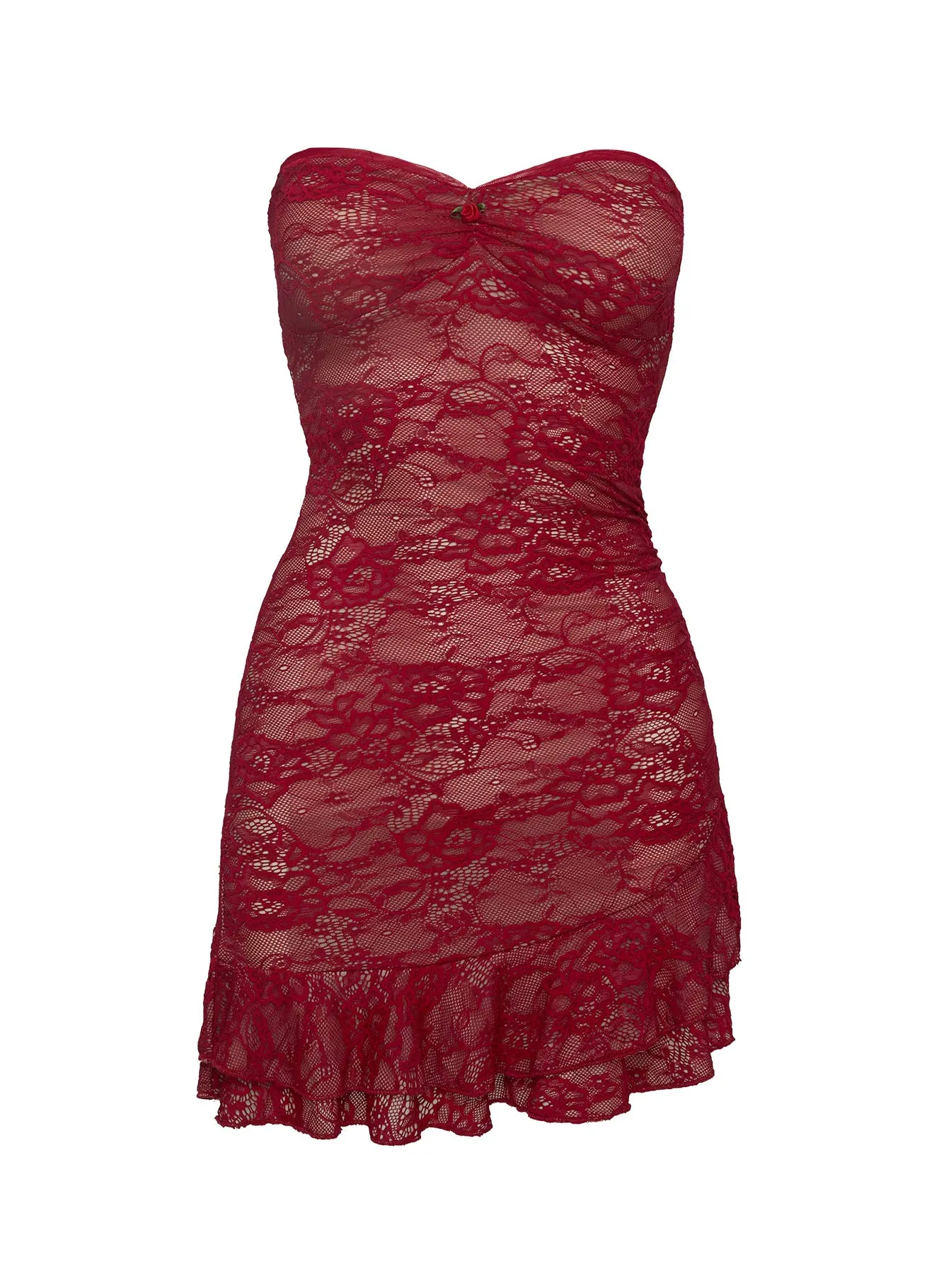 Hailees Lace Strapless Mini Dress Red