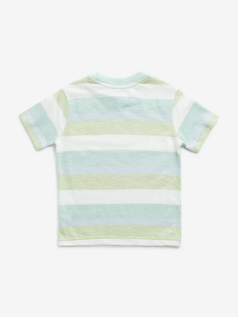 HOP Kids Green Striped Design T-Shirt