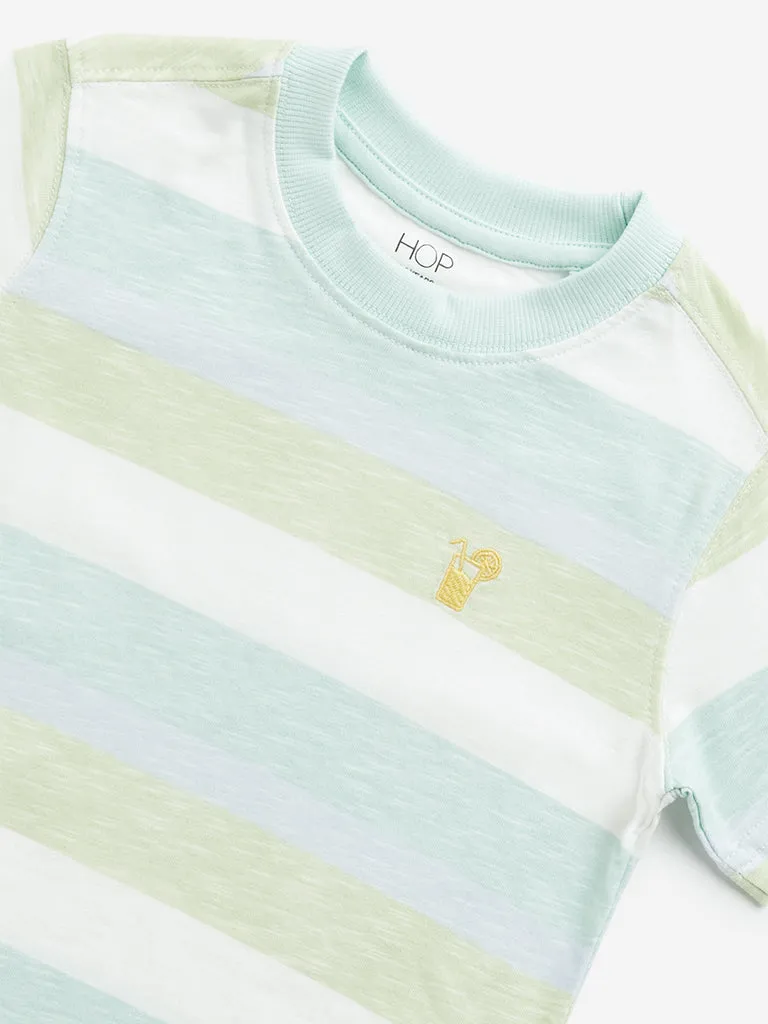 HOP Kids Green Striped Design T-Shirt