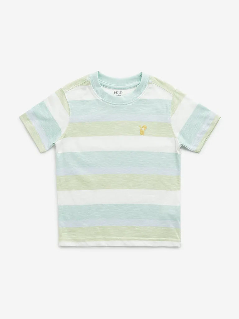 HOP Kids Green Striped Design T-Shirt