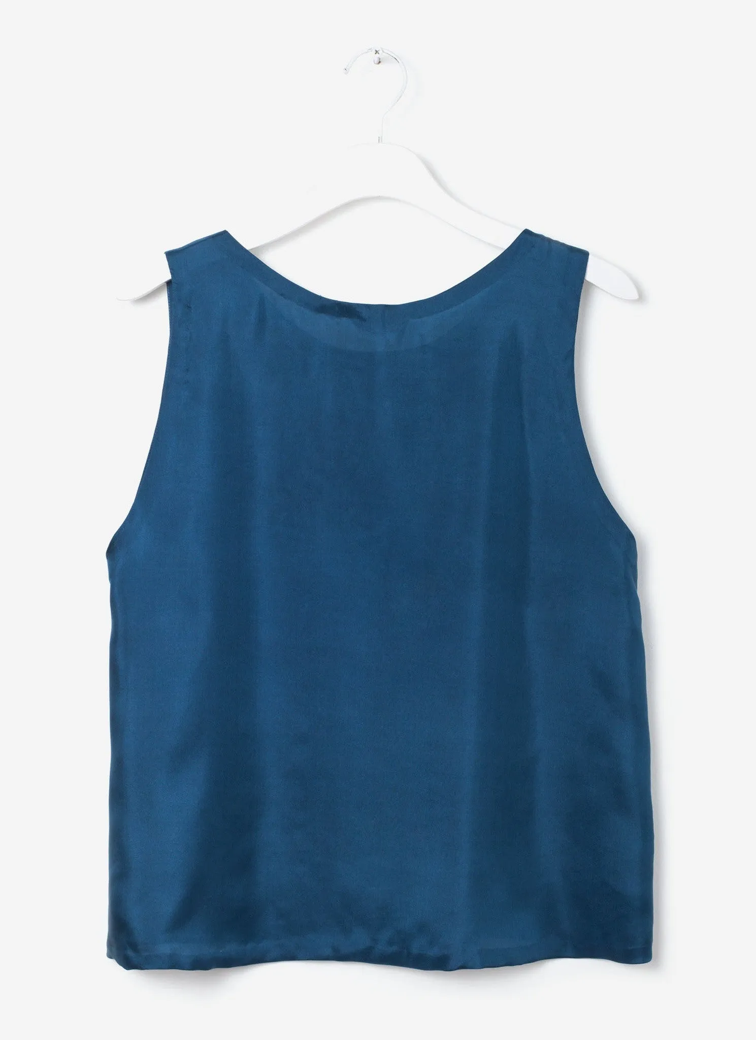 Jupiter Habotai Silk Boatneck Dropped Arm Tank - Dusk Blue